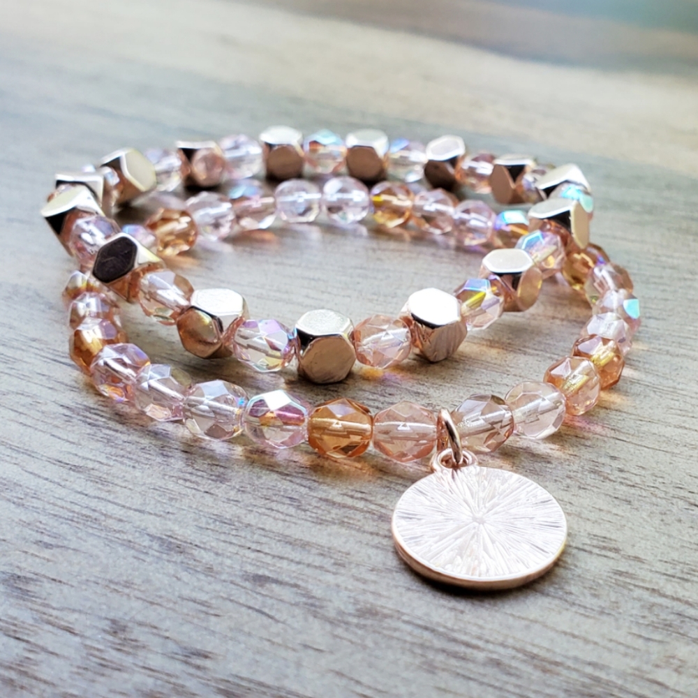 Rose gold beaded stacking bracelet set
